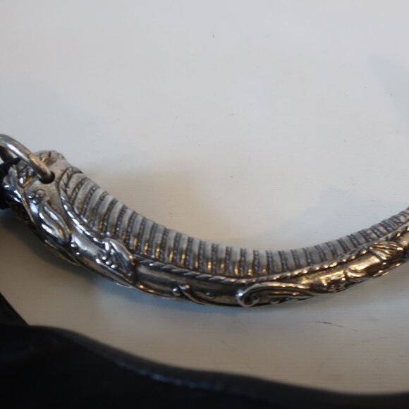 Authentic YSL Yves Saint Laurent Black Suede Mombasa Silver Horn Hobo Handbag - Picture 9 of 16